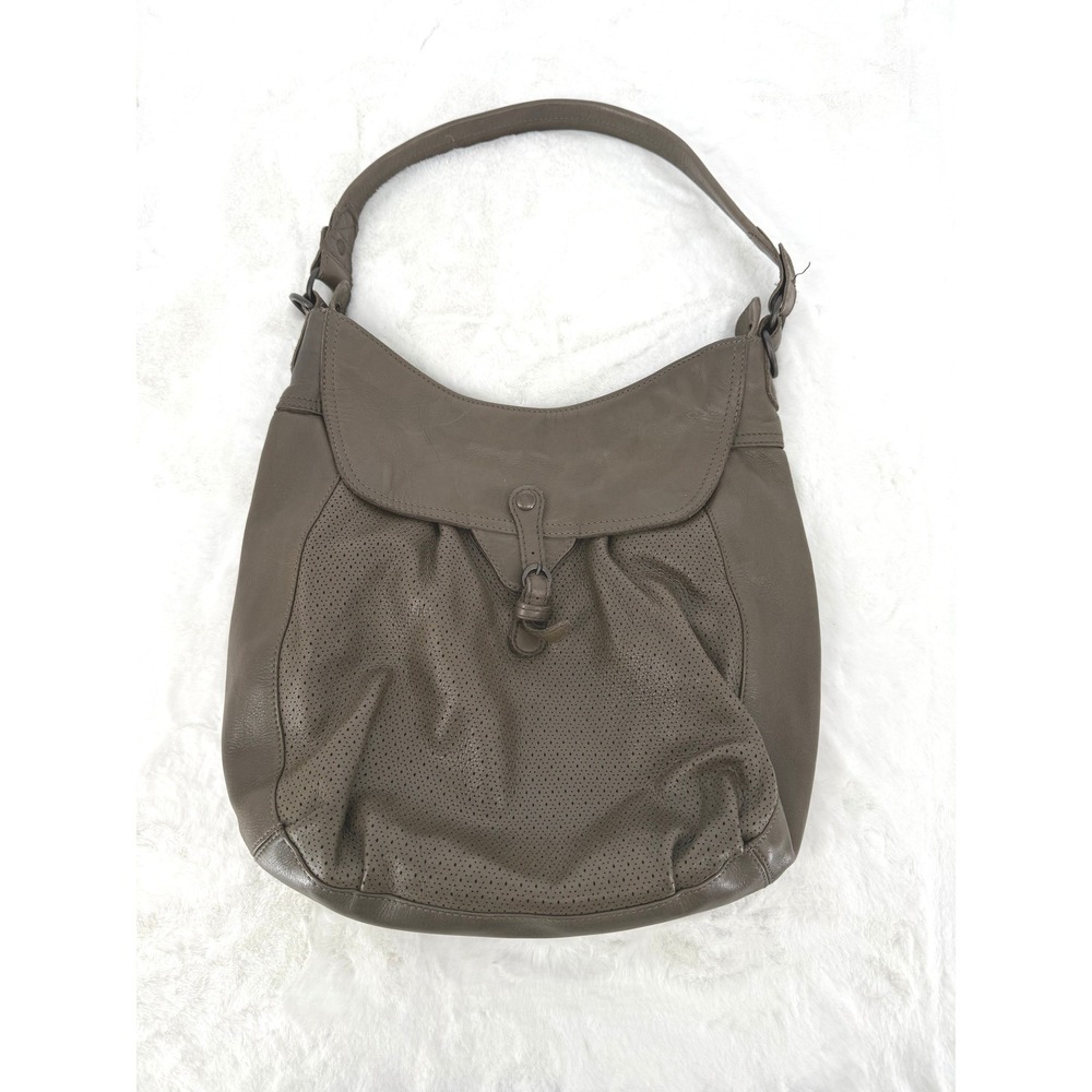 Leather Hobo Bag Womens Large Perforated Buckle Shoulder Bag